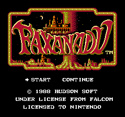 Faxanadu title screen for Famicom